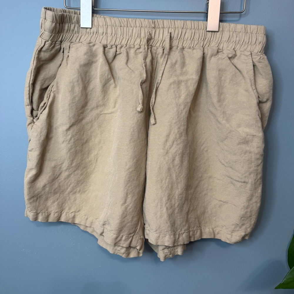 Weintee High Waisted Linen Blend Drawstring Shorts Khaki Pockets. Women’s Large - Picture 9 of 9